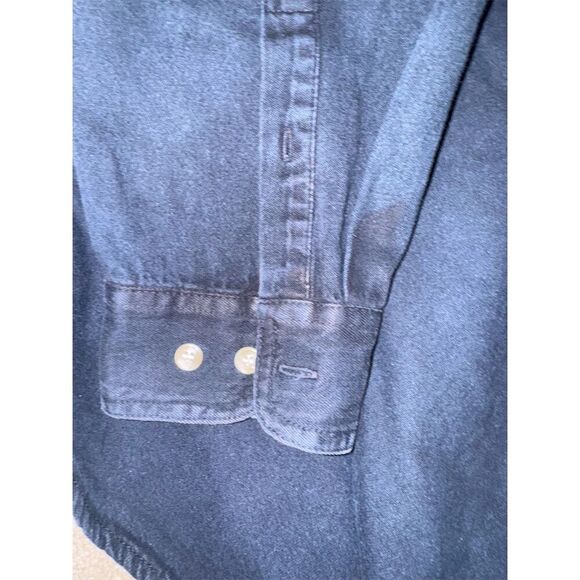 Y2K Anchor Blue Men's XL Denim Button-Up Shirt Dark Wash Long Sleeve - Picture 5 of 10